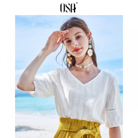 OSA欧莎2019夏季新款很仙的上衣洋气小衫时尚打底衫V领雪纺衫女