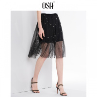 osa欧莎短裙女夏a字裙包臀裙高腰纱黑色港味半身裙夏女2018新款