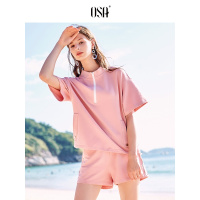 休闲套装女夏欧莎2019新款时尚宽松短袖短裤运动服两件套