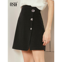 OSA欧莎黑色半身裙女A字裙夏2019新款包臀职业短裙设计感开衩裙子