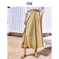欧莎2019夏装韩版ulazzang百搭九分松紧腰垂感宽松休闲阔腿裤女