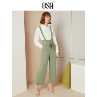 OSA欧莎坠感阔腿裤背带裤女宽松直筒九分裤2019夏季女士减龄裤子