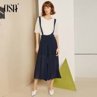 OSA欧莎坠感阔腿裤背带裤女夏宽松2019新款高腰垂感休闲七分裤子