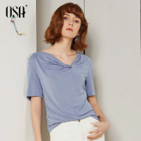 OSA欧莎短袖宽松T恤女2019新款ins潮半袖V领上衣设计感打底衫