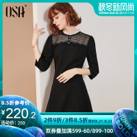 欧莎蕾丝连衣裙赫本风秋装2019新款黑色收腰显瘦裙子女气质小黑裙