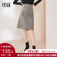 欧莎格子职业半身裙中长款2019新款秋高腰显瘦a字裙子女通勤百搭
