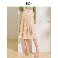 欧莎高腰百褶裙女职业半身长裙中长款2019新款秋季过膝雪纺裙子OL