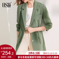 欧莎休闲西装外套绿色职业装2019新款秋薄款西服女上衣修身小西装