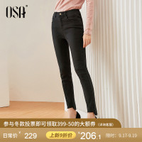 欧莎黑色牛仔裤女紧身显瘦小脚2019新款秋高腰九分铅笔裤百搭弹力