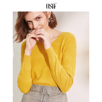 欧莎V领镂空毛衣女宽松外穿长袖2019新款早秋薄款套头针织衫上衣