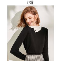 OSA黑色针织打底衫女长袖2019新款初秋套头上衣薄款毛衣修身内搭
