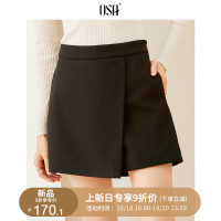 欧莎毛呢短裤黑色裤子女高腰阔腿裤裙2019新款秋冬休闲裤百搭靴裤