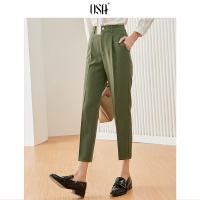 欧莎休闲裤女西装裤宽松直筒2019新款秋女军绿色裤子薄款长裤