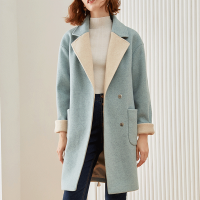 欧莎雾霾蓝毛呢外套女中长款秋冬季2019新款流行气质呢子大衣加厚