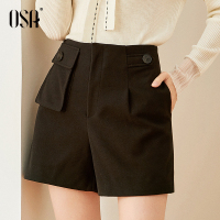 欧莎短裤女宽松外穿黑色阔腿裤2019新款秋季OL休闲裤工装裤子