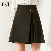 OSA欧莎不规则黑色半身裙女百褶裙短裙2020春季新款a字裙子ol