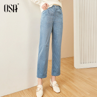 欧莎高腰灯芯绒裤子女宽松直筒条绒裤2020新款春季显瘦休闲九分裤