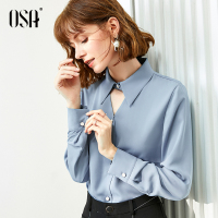 欧莎蓝色女士衬衫设计感小众长袖衬衣春装2020年新款时尚洋气上衣
