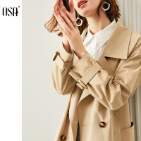 欧莎卡其色风衣大衣中长款2020年新款春季流行女士工装外套收腰