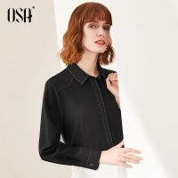 OSA欧莎黑色女士衬衫设计感小众2020年新款春装时尚小衫长袖上衣