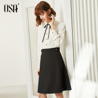欧莎假两件拼接衬衫连衣裙收腰显瘦2020年新款女装春季气质裙子