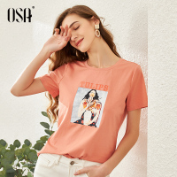 OSA人物图案印花T恤女2020年新款夏季百搭时尚圆领短袖上衣短款潮