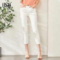 欧莎经典高腰白色牛仔裤女夏季2020新款显瘦百搭小脚裤紧身九分裤