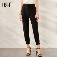 osa欧莎黑色时尚九分灯笼裤春秋束脚裤子女显瘦百搭休闲裤夏
