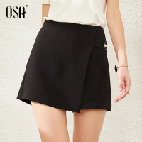 OSA欧莎高腰不规则黑色半身裙女2020年新款a字裙裤显瘦短裙