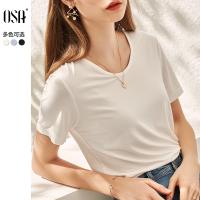 OSA莫代尔白色短袖T恤女2020年夏季新款时尚打底衫舒适内搭上衣薄