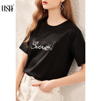 OSA欧莎黑色纯棉短袖T恤女夏季2020新款时尚百搭圆领上衣薄款显瘦