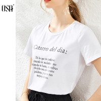 OSA欧莎白色字母短袖T恤女夏季2020年新款时尚圆领体恤上衣棉气质