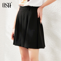 OSA黑色高腰短裤女宽松阔腿直筒裤显瘦百搭休闲裙裤子夏2020新款