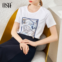 OSA白色T恤女短袖2020年新款夏季女士衣服修身显瘦百搭t桖上衣潮