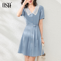 OSA气质收腰衬衫连衣裙女2020年新款夏季中长款遮肚显瘦衬衣裙子