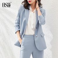 OSA气质OL蓝色职业小西装外套女秋装2020新款小个子休闲西服上衣