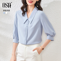 OSA遮肚雪纺衫秋装女2020新款欧洲站洋气小衫时尚七分袖上衣百搭