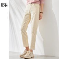 OSA高腰牛仔裤女2020年新款秋装显瘦显高直筒老爹裤修身小脚裤子