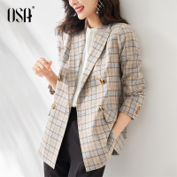 OSA炸街格子西装外套女早秋装2020年新款OL职业英伦风小西服上衣