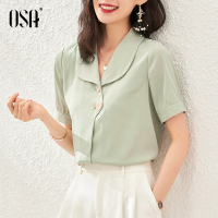 OSA气质OL职业正装雪纺衬衫女夏短袖2020新款薄款衬衣娃娃领上衣