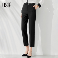 OSA黑色高腰直筒西装裤子女2020新款秋季显瘦百搭休闲烟管九分裤