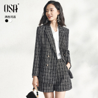 OSA高级感显瘦格子西装外套女秋季2020年新款OL职业西服上衣