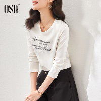 OSA春装2021年新款长袖白色T恤女时尚百搭体恤打底衫薄款上衣夏季