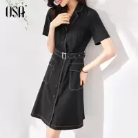 OSA收腰显瘦小黑裙女中长款衬衫连衣裙夏季2021年新款气质a字裙子