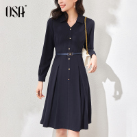 OSA收腰显瘦连衣裙女中长款职业衬衫裙春装2021年新款a字裙子夏