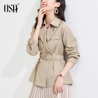 OSA春装2021年新款高端风衣外套女中长款小个子收腰流行气质大衣