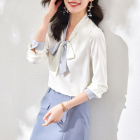 OSA白色遮肚子雪纺衫女长袖小衫高档洋气2021年新款春季百搭上衣