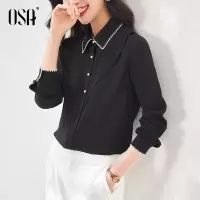 OSA黑色衬衫女设计感小众OL职业气质衬衣春装2021年新款长袖上衣