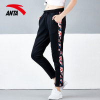 安踏女裤跑步运动裤2019春款正品针织运动休闲碎花长裤16718759