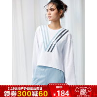 安踏T恤女2019春季新款白色纯棉宽松运动长袖女装短款潮卫衣